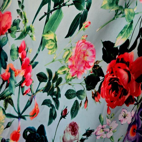 Soft Satin style floral asymmetrical midi skirt layered colorful - Picture 6 of 6